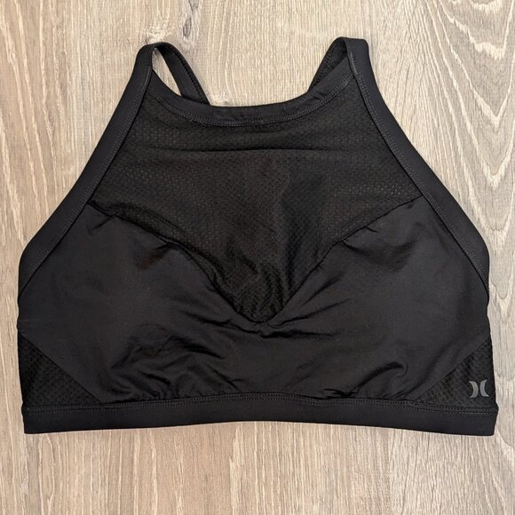 Hurley Quick Dry Mesh High Neck Surf Bikini Swim Top Black - Picture 1 of 8